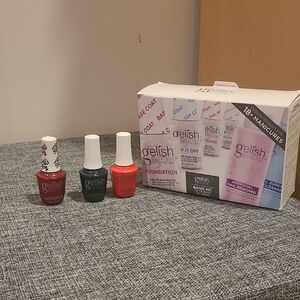 Gelish Gel Polish Trio + Basix Kit - Sing 2 Red, Dark Blue, Coral/Pink